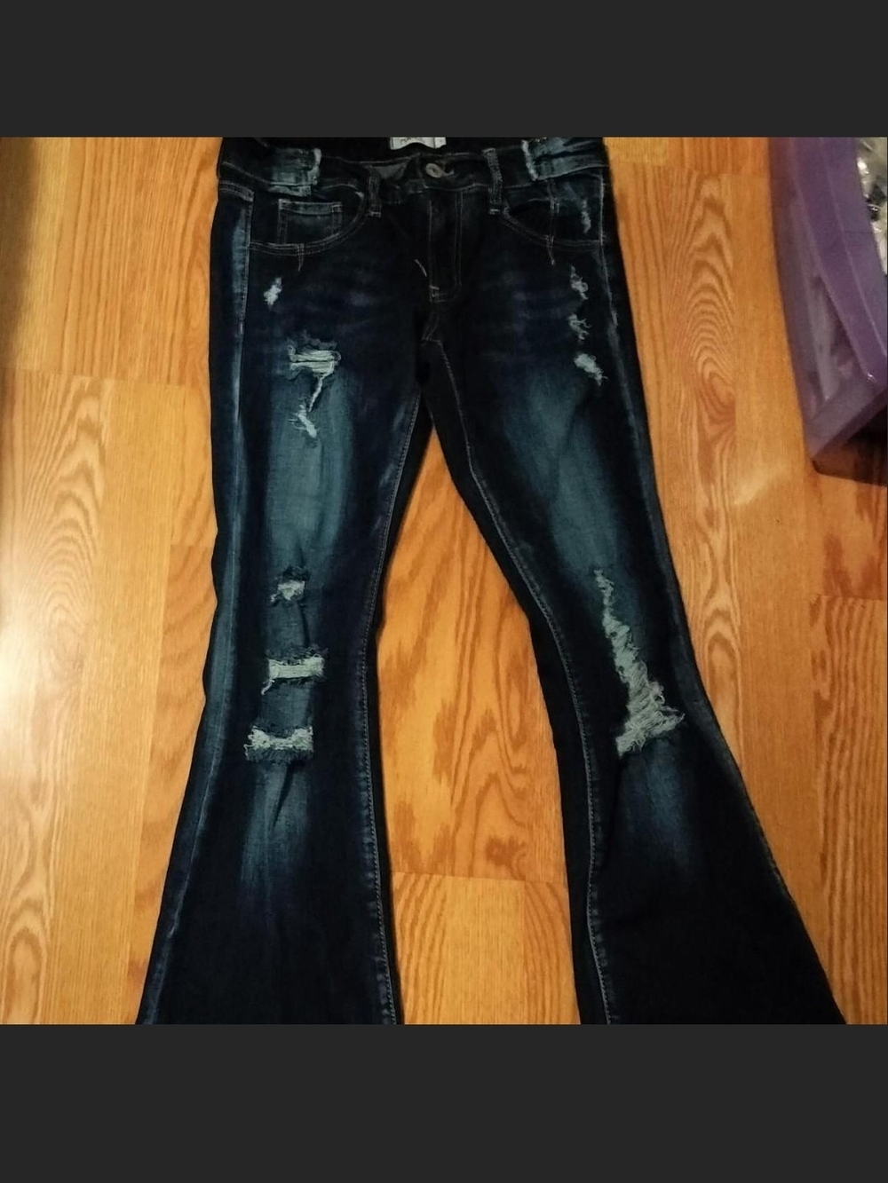 Rue21 Dark Blue Distressed Flare Jeans
